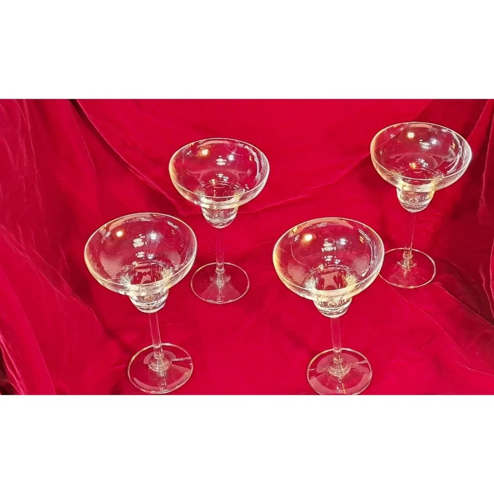 Set of 4 Clear Glass Margarita Glasses Ribbed Well Stemmed Barware Cocktail Set